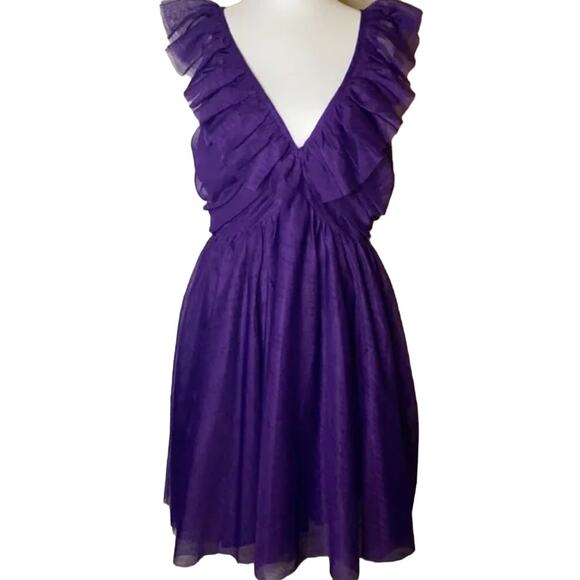 Anthropologie Maeve Ruffled Tulle Mini Dress deep Purple L - Picture 1 of 8